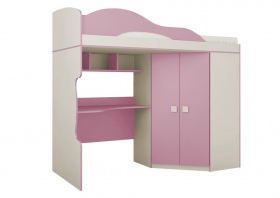 Кровать 2 ярус со шкафом «Радуга» (Алиса) фламинго